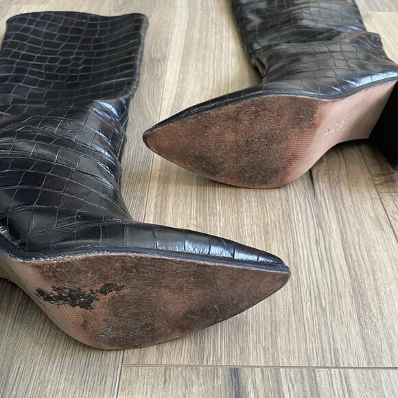 Schutz Analeah Lizard Embossed Knee High Boots Black Size 8.5 Block Heel - Picture 5 of 10